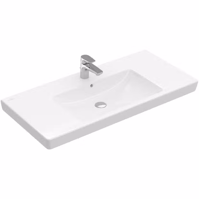 Möbeltvättställ Villeroy & Boch Subway 2.0 Vit Alpin, Med Bräddavlopp, 1000 mm, Med Blandarhål, för Trehålsblandare, Undersida: Polerad- 71751G01
