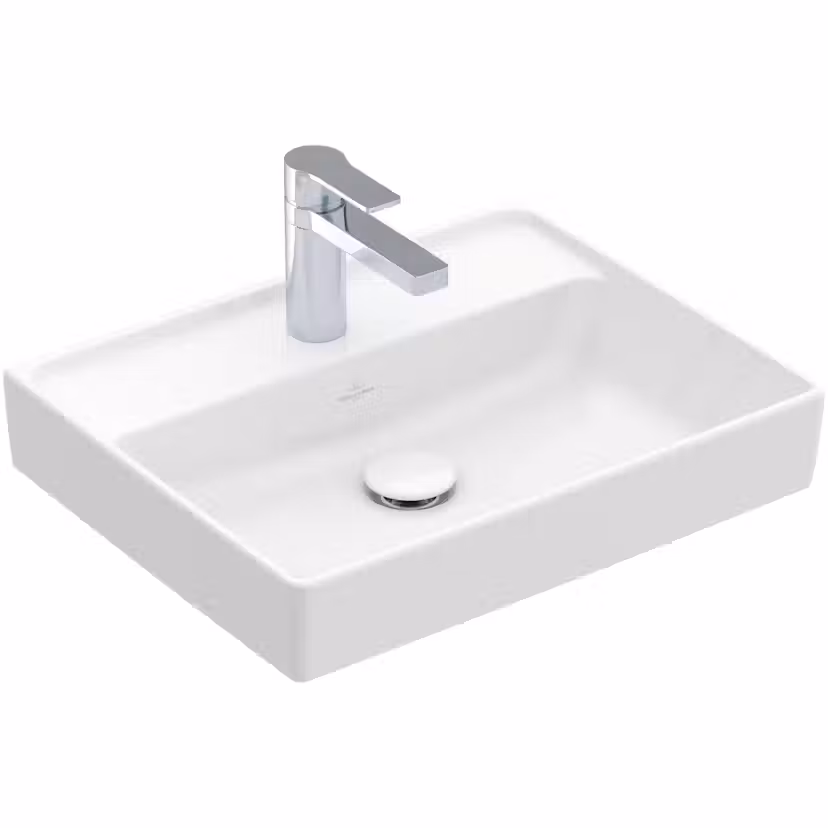 Tvättställ Villeroy & Boch Collaro Kompakt Vit Alpin CeramicPlus, Utan Bräddavlopp, 500 mm, för Enhålsblandare- 433451R1