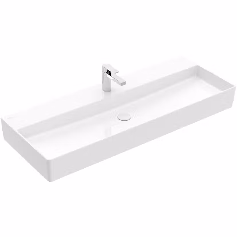 Tvättställ Villeroy & Boch Memento 2.0 för Handdukshållare Vit Alpin CeramicPlus, Utan Bräddavlopp, 1200 mm, Med Blandarhål, för Trehålsblandare- 4A22C2R1