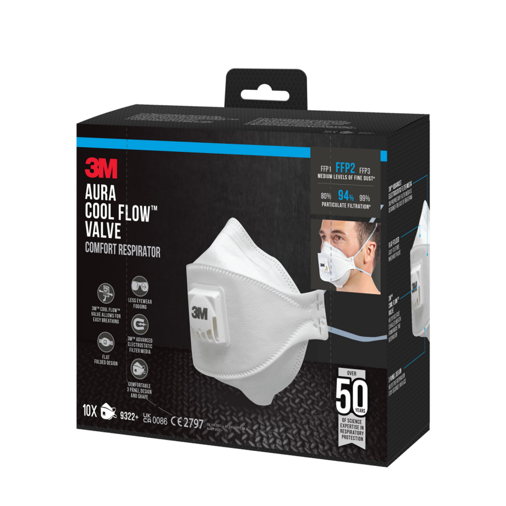 ANDNINGSSKYDD 3M 9322+ FFP2, VENTIL 10ST