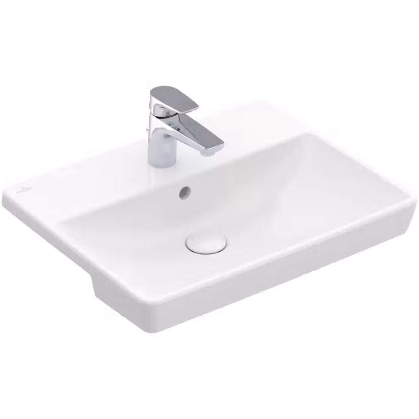 Tvättställ Villeroy & Boch Avento Halvinfällt 550 mm Vit Alpin CeramicPlus, Med Bräddavlopp, för Trehålsblandare- 4A0655R1